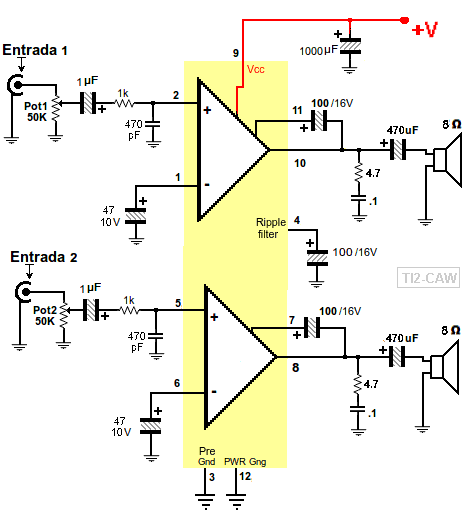 diagrama de amplificador con LA4445