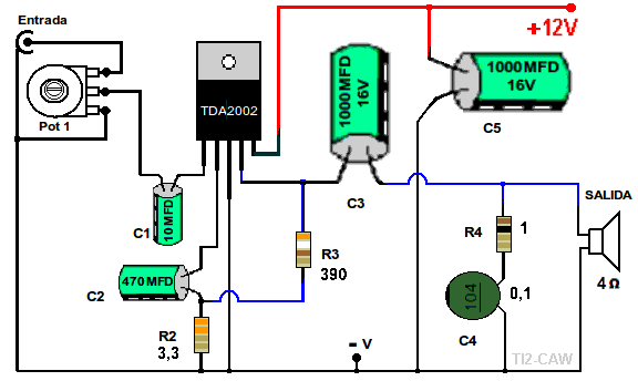 Dibujo de componentes del TDA2002