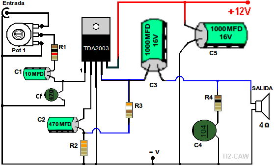 Dibujo del amplificador con TDA2003