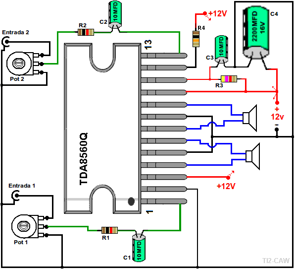 Dibujo del amplificador con TDA8560Q