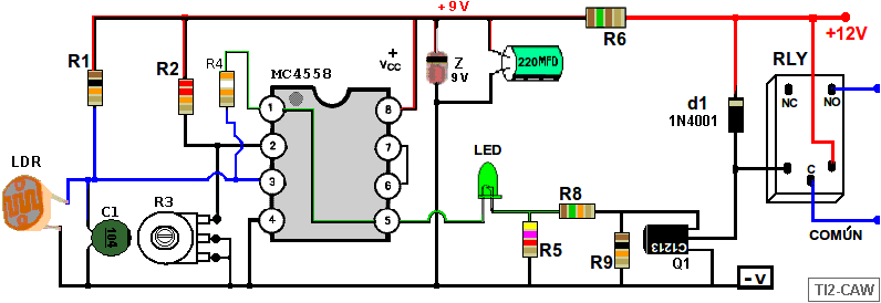 Dibujo del interruptor controlado por luz con LDR