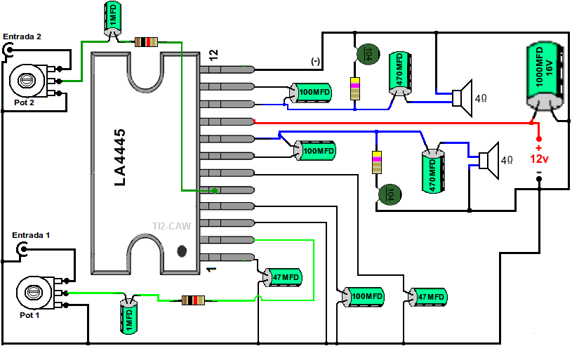 Dibujo de amplificador con LA4445 12 voltios