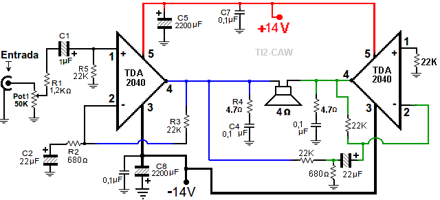 TDA2040 en puente (bridge)